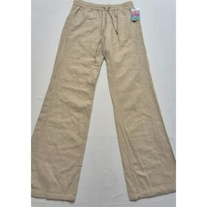 NWT Love Tree women's tan pull on drawstring linen blend wide leg pants sz. L